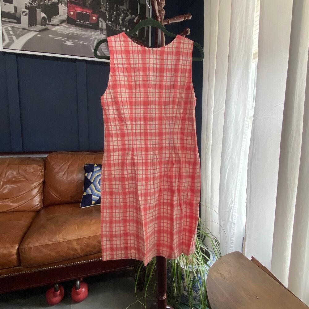 L.L. Bean 8 Coral Plaid Sleeveless Cotton Dress Full Zip Back VERY NICE‎ - Picture 2 of 5